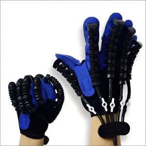 Smart robotic recovery glove being used for mirror therapy at home