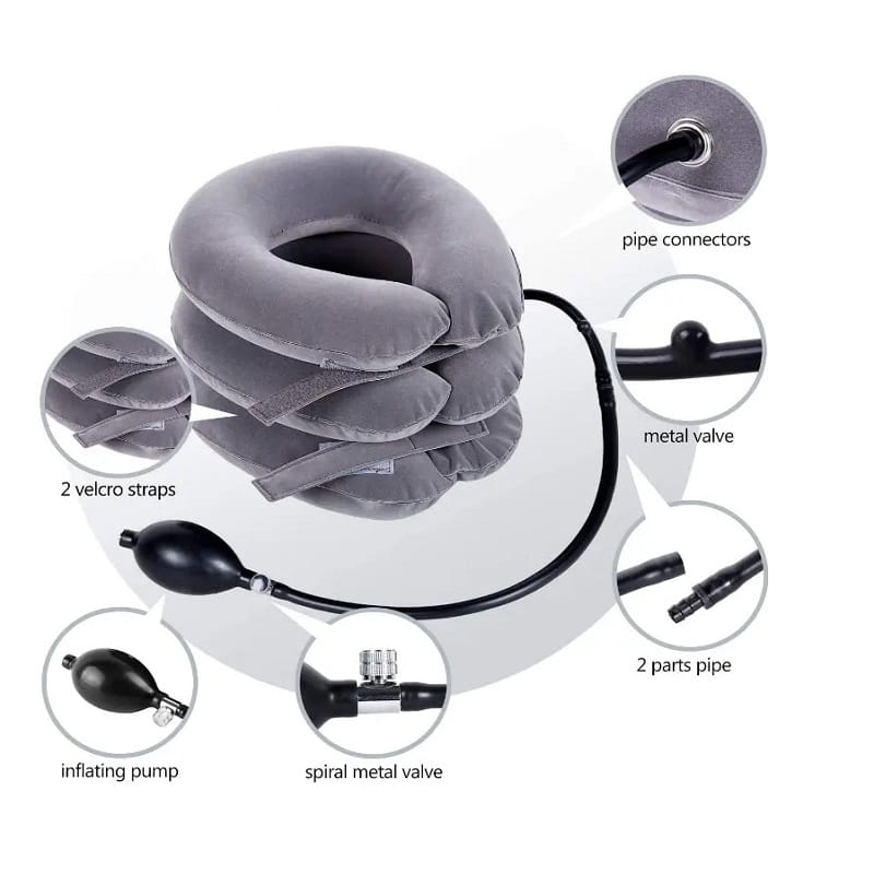 Inflatable neck brace collar for cervical spine alignment and chronic neck support