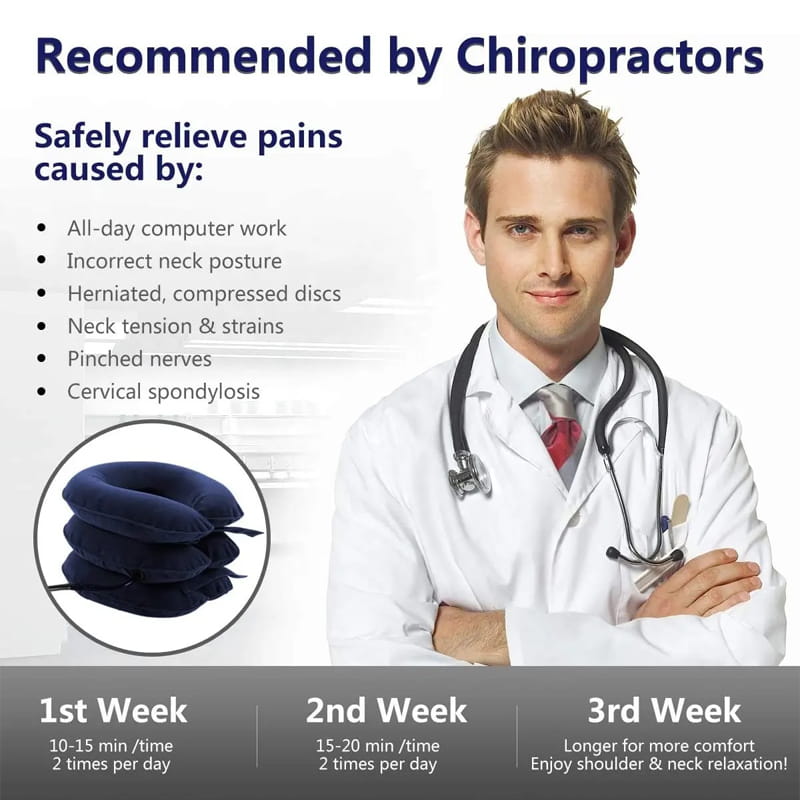 Inflatable neck brace collar for cervical spine alignment and chronic neck support