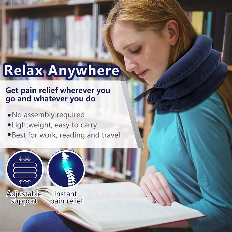 Inflatable neck brace collar for cervical spine alignment and chronic neck support