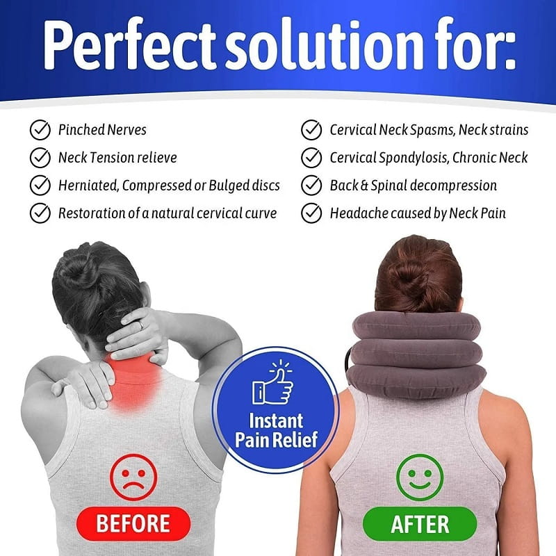 Inflatable neck brace collar for cervical spine alignment and chronic neck support