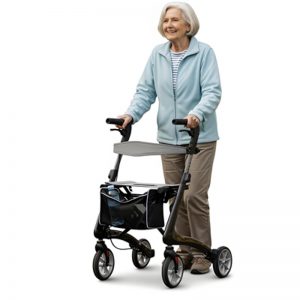 Lightweight foldable rollator walker with seat and backrest for senior travel