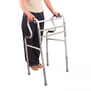 Adjustable height folding walker for seniors with portable aluminum frame