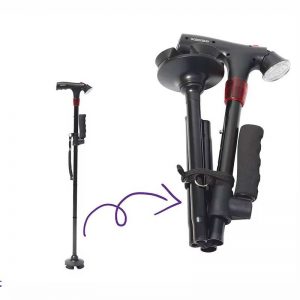 Foldable Walking Cane with Quad Base & LED Light