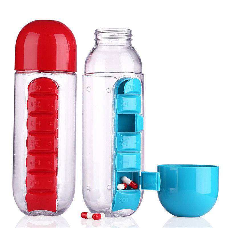 Portable 7-Day Pill organizer water bottle