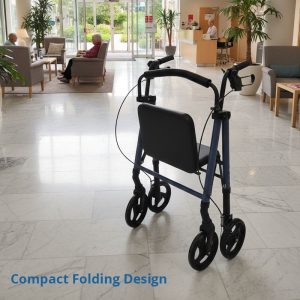 Lightweight foldable rollator walker with seat and backrest for senior travel