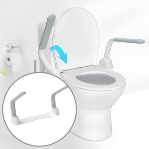 Folding toilet safety rails for elderly bathroom safety and stand assist