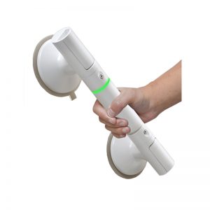 Heavy duty suction cup handrail with green safety indicator light for bathroom safety