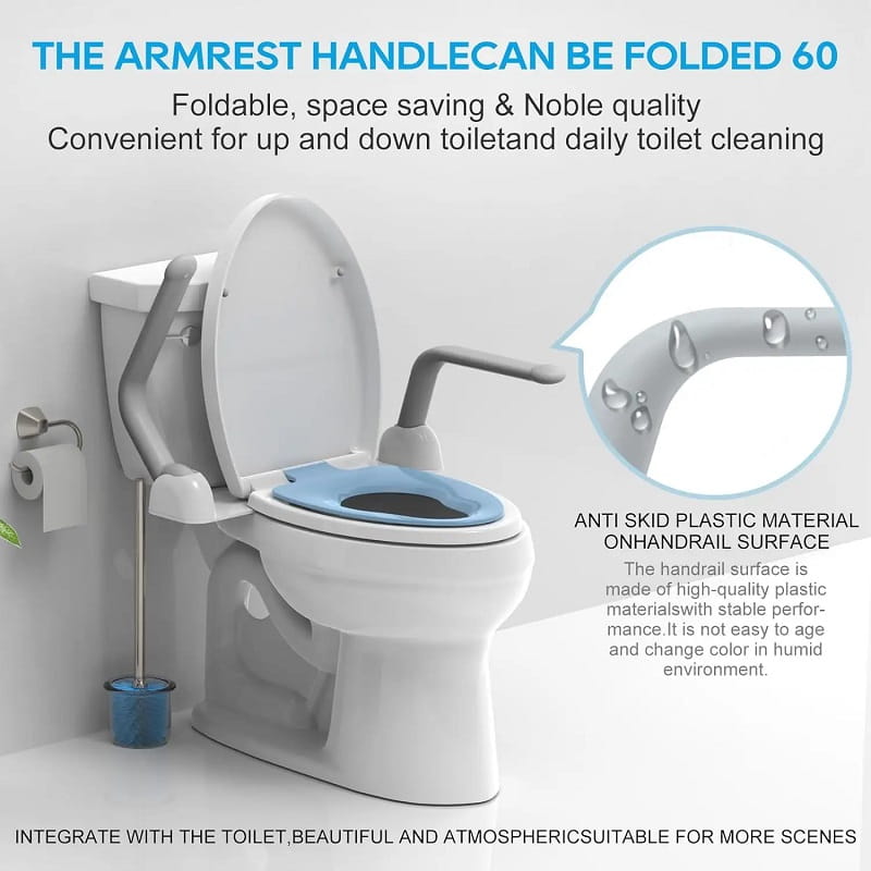 Folding toilet safety rails for elderly bathroom safety and stand assist