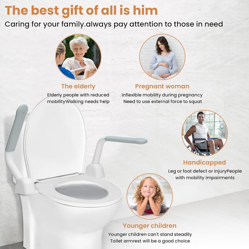 Folding toilet safety rails for elderly bathroom safety and stand assist