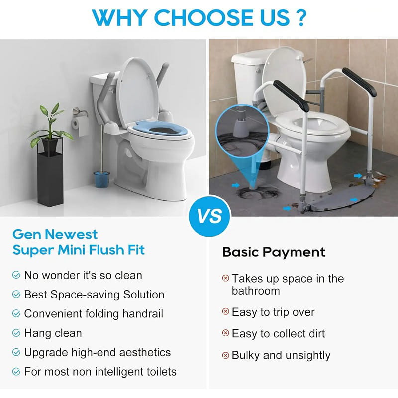 Folding toilet safety rails for elderly bathroom safety and stand assist