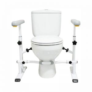 Free standing toilet grab bars for senior safety and no-drill bathroom installation