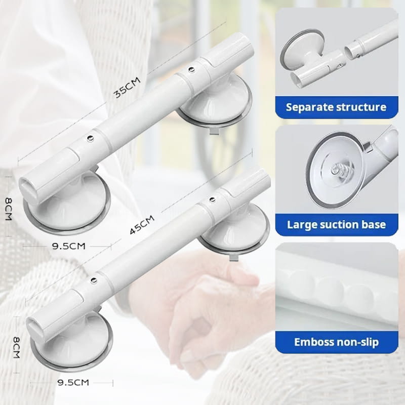 Heavy duty suction cup handrail with green safety indicator light for bathroom safety