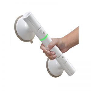 Heavy duty suction cup handrail with green safety indicator light for bathroom safety