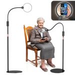 Floor standing magnifying glass with LED light and adjustable gooseneck for reading and crafts