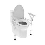 Adjustable toilet grab bars with support legs for senior bathroom safety and fall prevention
