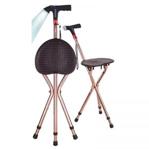 Foldable walking cane with seat and LED light for seniors travel and museum visits