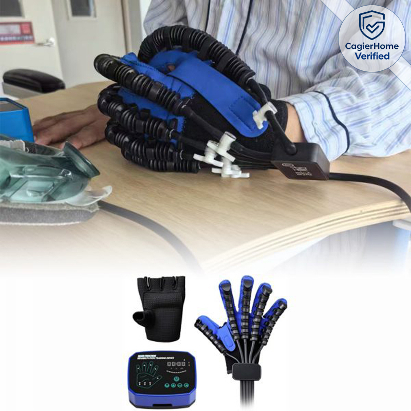 Smart robotic recovery glove being used for mirror therapy at home