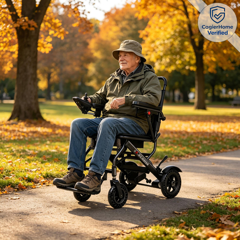 Lightweight folding electric wheelchair designed for comfort, safety, and everyday independence