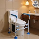 Adjustable free standing toilet safety rails for senior bathroom fall prevention