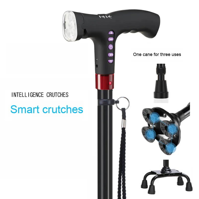 Smart walking cane with LED light & alarm siren for senior safety